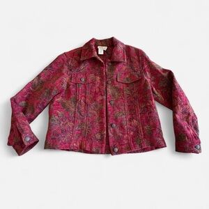 Coldwater Creek Red Floral Jean Jacket Petite small